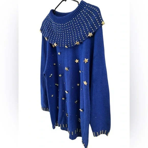 Vintage blue star long sleeve mini sweater dress - Picture 2 of 5